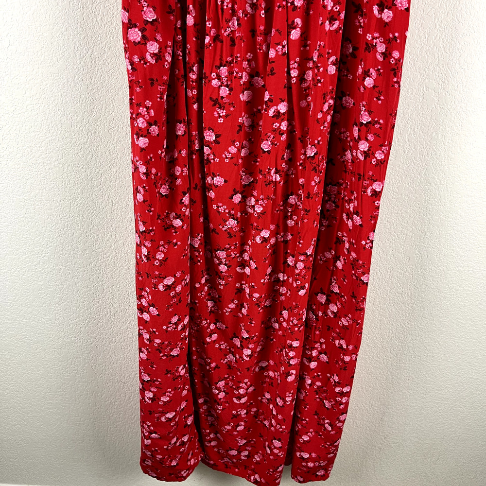 Old Navy Floral Maxi Dress Womens XXL Tall Red Puff Sleeve Open Back Front Slit - Picture 12 of 15